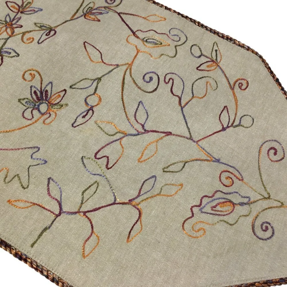 Pier One Imports Table Runner Spanish Floral 14 x 72 Embroidered Tassels